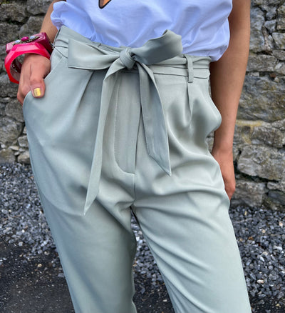 Sage Green Paperbag Straight Leg Trousers 2020