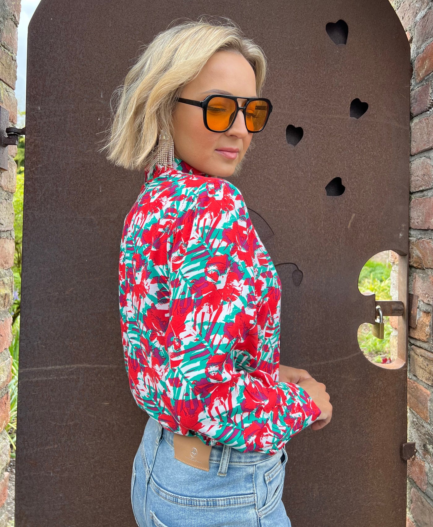 Red Floral Long Sleeve Blouse R2307
