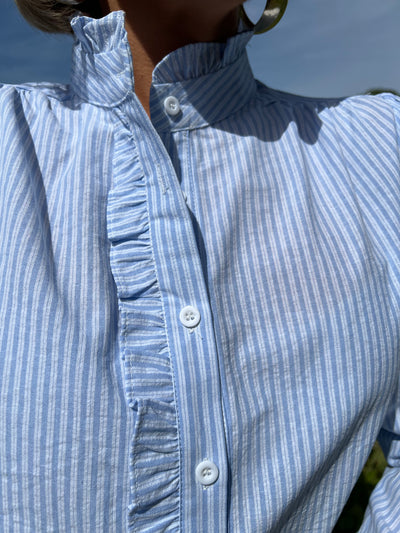 Ruffle Stripe Blue Shirt r3263