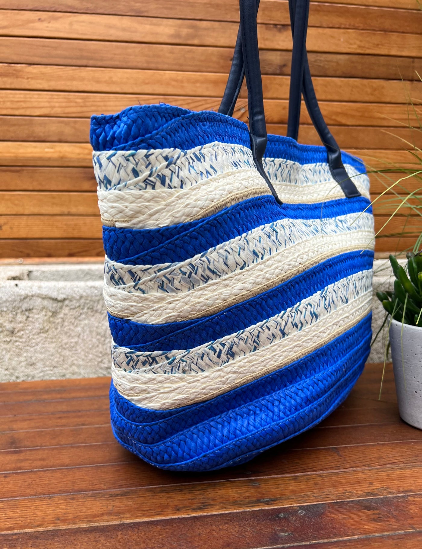 Stripe Woven Capri Large Beach Bag 24334 - Blue
