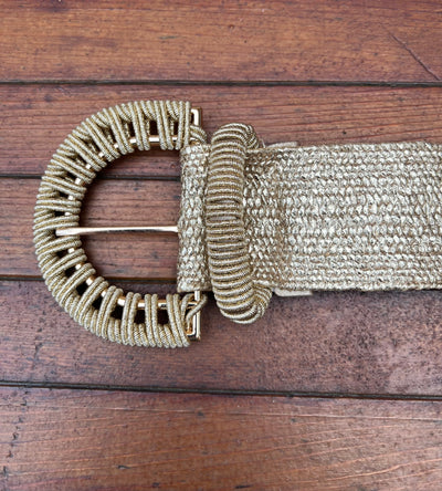 Gold Elasticated Wide Woven Straw Belt