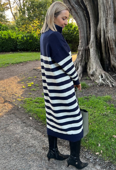 Half Zip Striped Knitted Dress