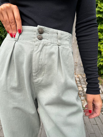 High Waist Pleated Peg Jean In Khaki