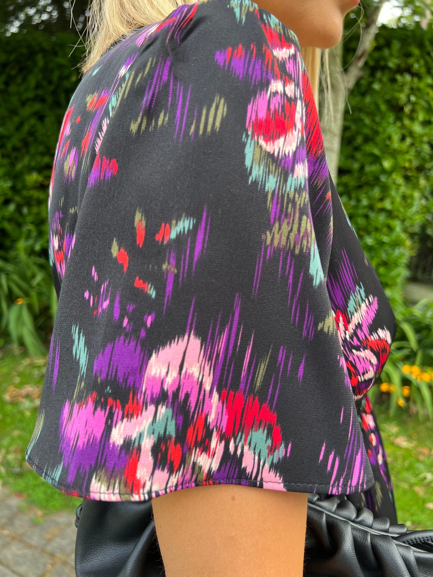Black Floral Printed Short Sleeve Mini Frill Dress