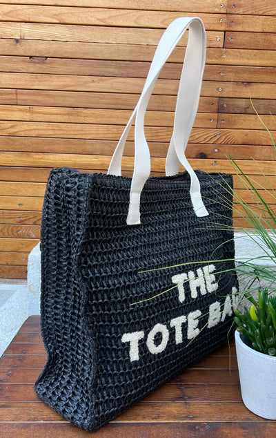 Large Black Raffia Tote Bag 24312