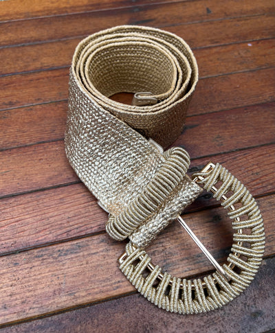 Gold Elasticated Wide Woven Straw Belt