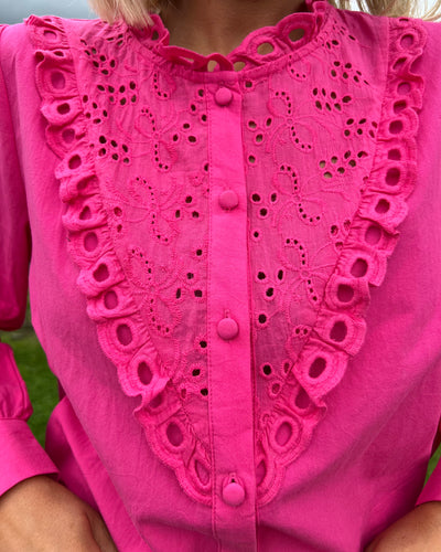 Pink Crochet Long Sleeve Shirt