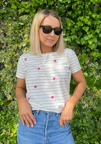 Star Embroidery Striped Tee