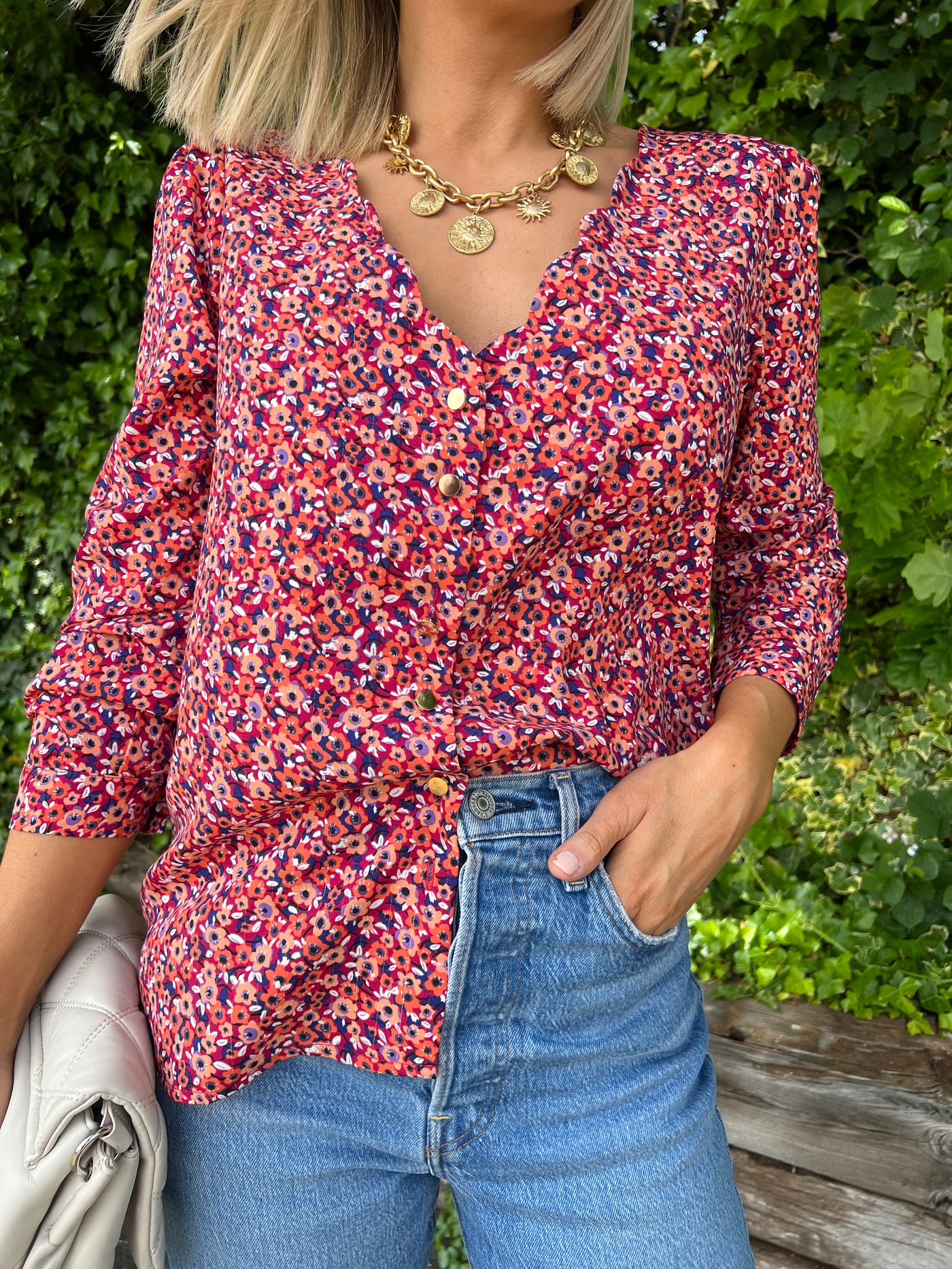 Scalloped Printed Blouse
