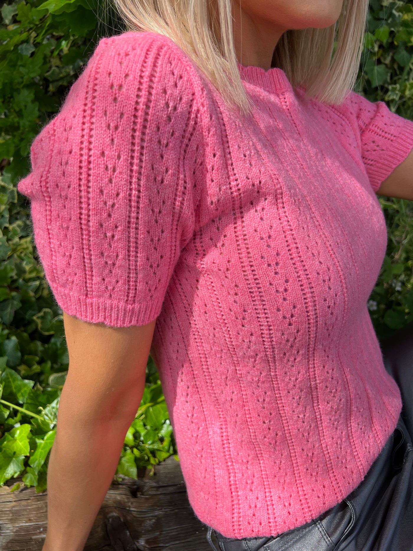 Pink Textured Short Sleeve Knit