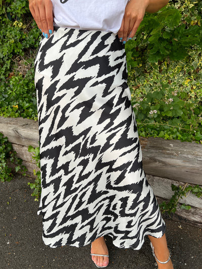 Zebra Print Satin Highwaist Midi Skirt