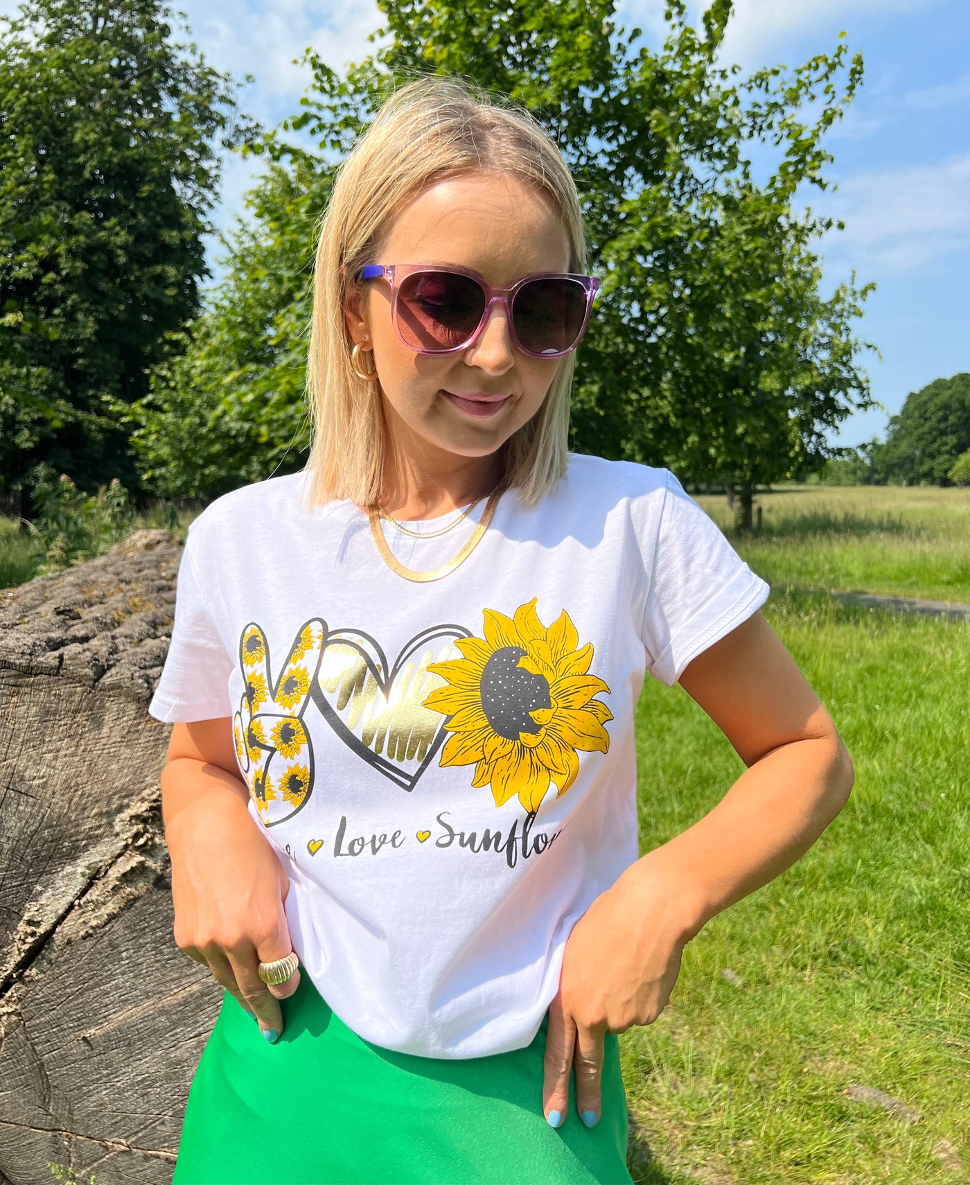 White Sunflower Printed T-Shirt