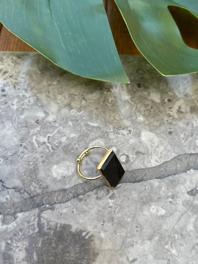 Gold Rectangle Ring - Black
