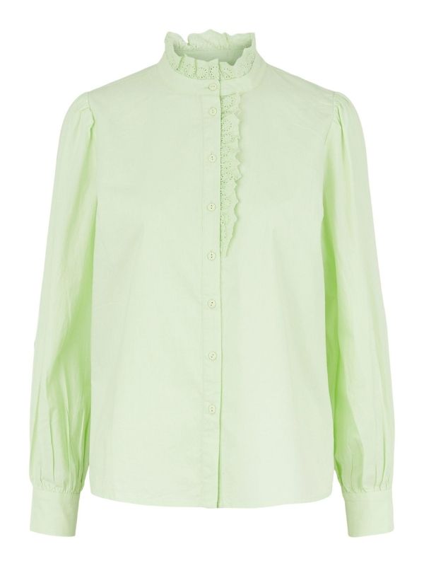 High Neck Cotton Shirt - Lime