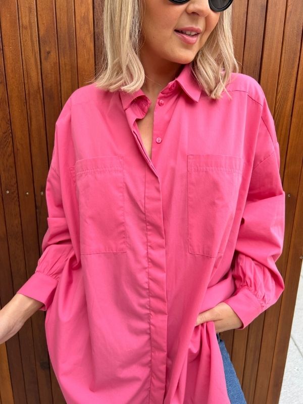Oversized Long Sleeve Shirt - Pink