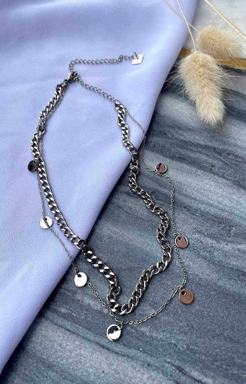 Dainty Chain Layered Necklace - Silver