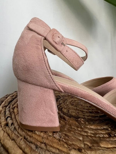 Pointed Ankle Strap Heels - Blush Pink